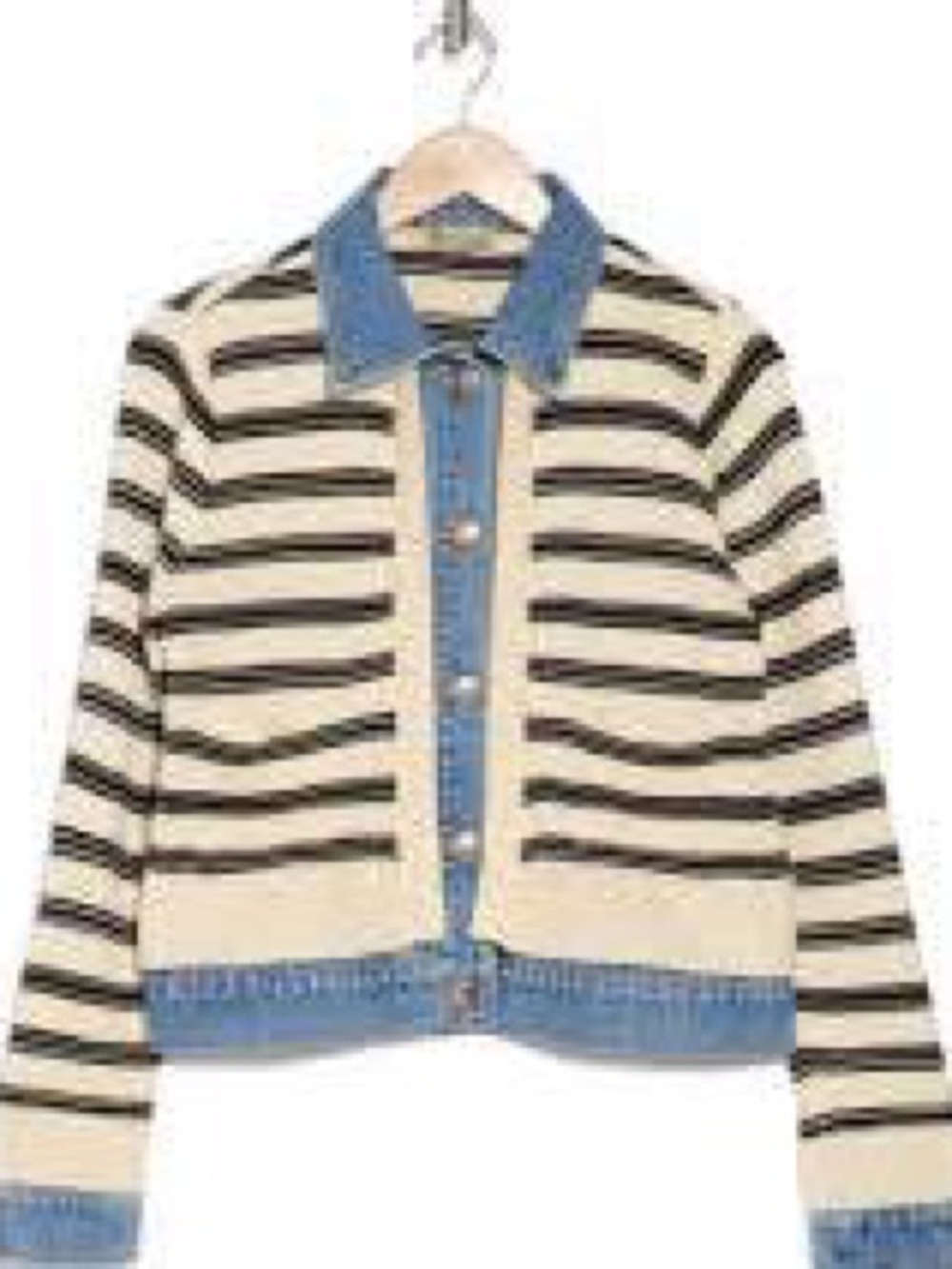 Democracy sweater jacket Striped Cream Black Button-Front Sweater cardigan - Picture 2 of 4